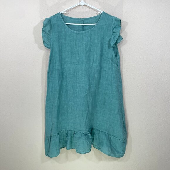 Mika Firenze 100% Linen Dress Size M? Beach Lagenlook Ruffle Midi Italy - Picture 1 of 6